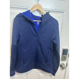 Title Nine Hoodie Blue Space Dye Fleece Lined Full Zip Athletic Jacket